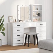 Conjunto de Mesa de Maquiagem de 3 Peças com LED em Madeira de Engenharia Branca