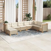 vidaXL 8 pcs conjunto de sofás p/ jardim com almofadões vime PE bege