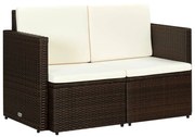 vidaXL Sofá de jardim 2 lugares com almofadões vime PE castanho