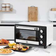 Mini Forno de Convecção 16L com 3 Modos de Aquecimento Temperatura até 230°C Temporizador 60 Minutos Bandeja para Assar e Grade 44x32x28,1cm Branco e