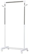 HOMCOM Charriot com Altura Ajustável Cabide com Rodas Portátil Prateleira Inferior Aço 68,5x42x87-145cm Branco e Prata