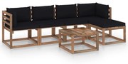 6 pcs conjunto lounge para jardim com almofadões pretos