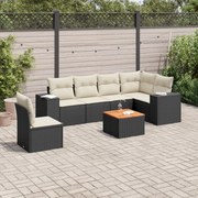 vidaXL 7 pcs conjunto de sofás p/ jardim c/ almofadões vime PE preto