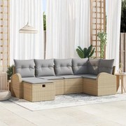 vidaXL Conjunto de Sofá de Jardim com 6 Peças e Almofadas Bege em Rattan Sintético