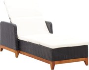 vidaXL Espreguiçadeira vime PE e madeira acácia maciça preto