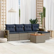 vidaXL 6 pcs conjunto sofás p/ jardim c/ almofadões vime PE cinzento