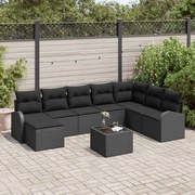 vidaXL Conjunto de Sofá de Jardim 9 pcs Preto Rattan Sintético