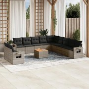 vidaXL 12 pcs conjunto de sofás jardim c/ almofadões vime PE cinzento