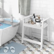 Banco de banho com braços, banco impermeável para casa de banho, 58 x 52 x 61,5 cm, branco