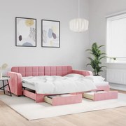 vidaXL Sofá-cama com gavetão e gavetas 90x200 cm veludo rosa