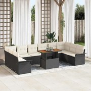 vidaXL Conjunto de Jantar para Jardim com 11 Peças e Almofadas de Rattan Sintético Preto