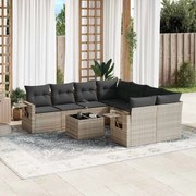 vidaXL 9 pcs conj. sofás jardim com almofadões vime PE cinzento-claro