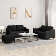 vidaXL 3 pcs conjunto de sofás com almofadões tecido preto