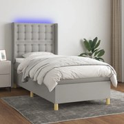 Cama box spring c/ colchão e LED 90x190 cm tecido cinza-claro