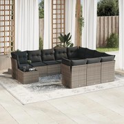 vidaXL 11 pcs conjunto sofás de jardim c/ almofadões vime PE cinzento