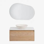Conjunto De Móvel De Casa De Banho Suspenso 80x50 Cm Em Madeira De Freixo Tedrik Castanho Fresno & Cimento Redondo Branco Ø40 Cm Zavion & Oval - Sklum
