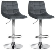 Conjunto de 2 bancos de bar Jerry em veludo com estrutura cromada 87-108,5 x 43 x 46,5 cm Cinzento escuro