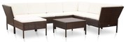 8 pcs conjunto lounge jardim c/ almofadões vime PE castanho