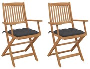 vidaXL Cadeiras de jardim dobráveis c/ almofadões 2 pcs acácia maciça