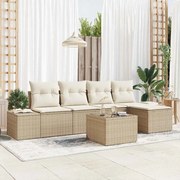 vidaXL Conjunto de sofá de jardim com 6 peças e almofadas Marrom Polyrattan
