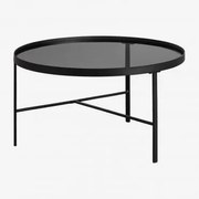 Mesa De Centro Redonda Em Vidro E Aço (ø80 Cm) Autilia Preto - Sklum