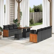 vidaXL Conjunto de Sofá de Jardim de 10 Peças com Almofadas Pretas em Rattan Sintético e Acácia