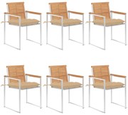 vidaXL Cadeiras de jardim 6 pcs c/ almofadões madeira de teca maciça