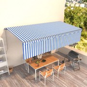 Toldo retrátil manual com estore 6x3 m azul e branco