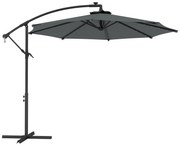 Outsunny Chapéu de Sol Excêntrico Ø294 cm Luzes LED Solares Base Cruzada Anti-UV 30+ com Capa Proteção Jardim Cinza Escuro | Aosom Portugal