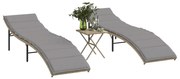 vidaXL Espreguiçadeiras com mesa 2 pcs vime PE bege
