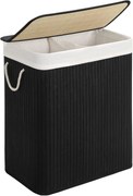 Cesto de roupa suja SONGMICS com tampa, cesto de roupa suja de bambu, 2 compartimentos de classificação, saco removível, alças de algodão, volume 100L, para lavanderia, quarto, preto LCB64BK