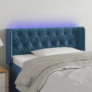 Cabeceira cama c/ luzes LED veludo 103x16x78/88 cm azul-escuro