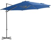 Guarda-sol cantilever com poste de aço 300 cm azul-ciano