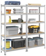 vidaXL Prateleiras de armazenamento de 5 camadas 2 pcs aço prateado