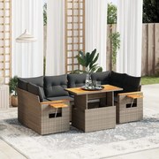 vidaXL 7 pcs conjunto sofás p/ jardim c/ almofadões vime PE cinzento