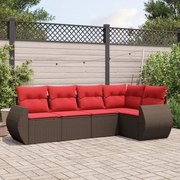 vidaXL 5 pcs conjunto sofás p/ jardim c/ almofadões vime PE castanho