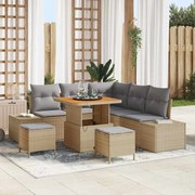 vidaXL Conjunto de Sofá de Jardim de 8 Peças com Almofadas Bege em Rattan Sintético e Acácia