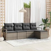 vidaXL Conjunto de Sofá de Jardim com 5 Peças e Almofadas Cinzas em Rattan Sintético