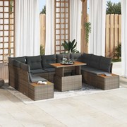 vidaXL Conjunto de Jantar de Jardim com 10 Peças e Almofadas Cinza