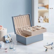 Caixa para joias de 2 níveis com pega 20,5 x 24 x 11 cm – Ideia para presente azul nevoeiro