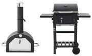 vidaXL Forno para pizza e churrasqueira de exterior 3-em-1 preto