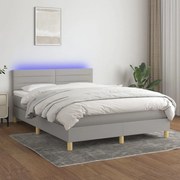 vidaXL Cama box spring c/ colchão e LED 140x190 cm tecido cinza-claro
