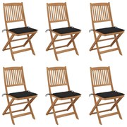 vidaXL Cadeiras de jardim dobráveis c/ almofadões 6 pcs acácia maciça