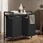 Cesto para roupa suja com 2 compartimentos e uma prateleira 73 x 33 x 72 cm castanho vintage + preto