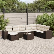 vidaXL 9 pcs conjunto sofás p/ jardim c/ almofadões vime PE castanho