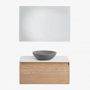 Conjunto De Móvel De Casa De Banho Em Madeira De Freixo Tedrik Castanho Fresno & Cimento Cinzento Redondo Ø40 Cm Tarsis & Led - Sklum