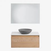 Conjunto De Móvel De Casa De Banho Suspenso 80x50 Cm Em Madeira De Freixo Tedrik Castanho Fresno & Cimento Cinzento Redondo Ø40 Cm Tarsis - Sklum