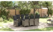 vidaXL Conjunto de Jantar de Jardim de 9 Peças com Almofadas Cinza Rattan de Poliéster