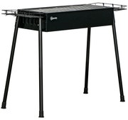 Outsunny Barbecue a Carvão com 2 Grelhas de Aço Inoxidável Portátil com 2 Prateleiras para Temperos com Ganchos 77x30x70 cm Preto