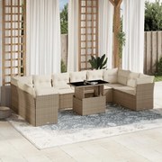 vidaXL 11 pcs conjunto sofás de jardim c/ almofadões vime PE bege